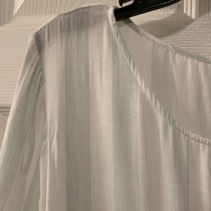 BLUHEAVEN BLOUSE SZ M WHITE/SEA GREEN PASTEL STRIPE WITH TIE FRONT::RAYON